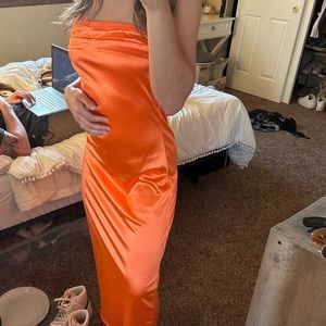 Strapless satin slip dress
